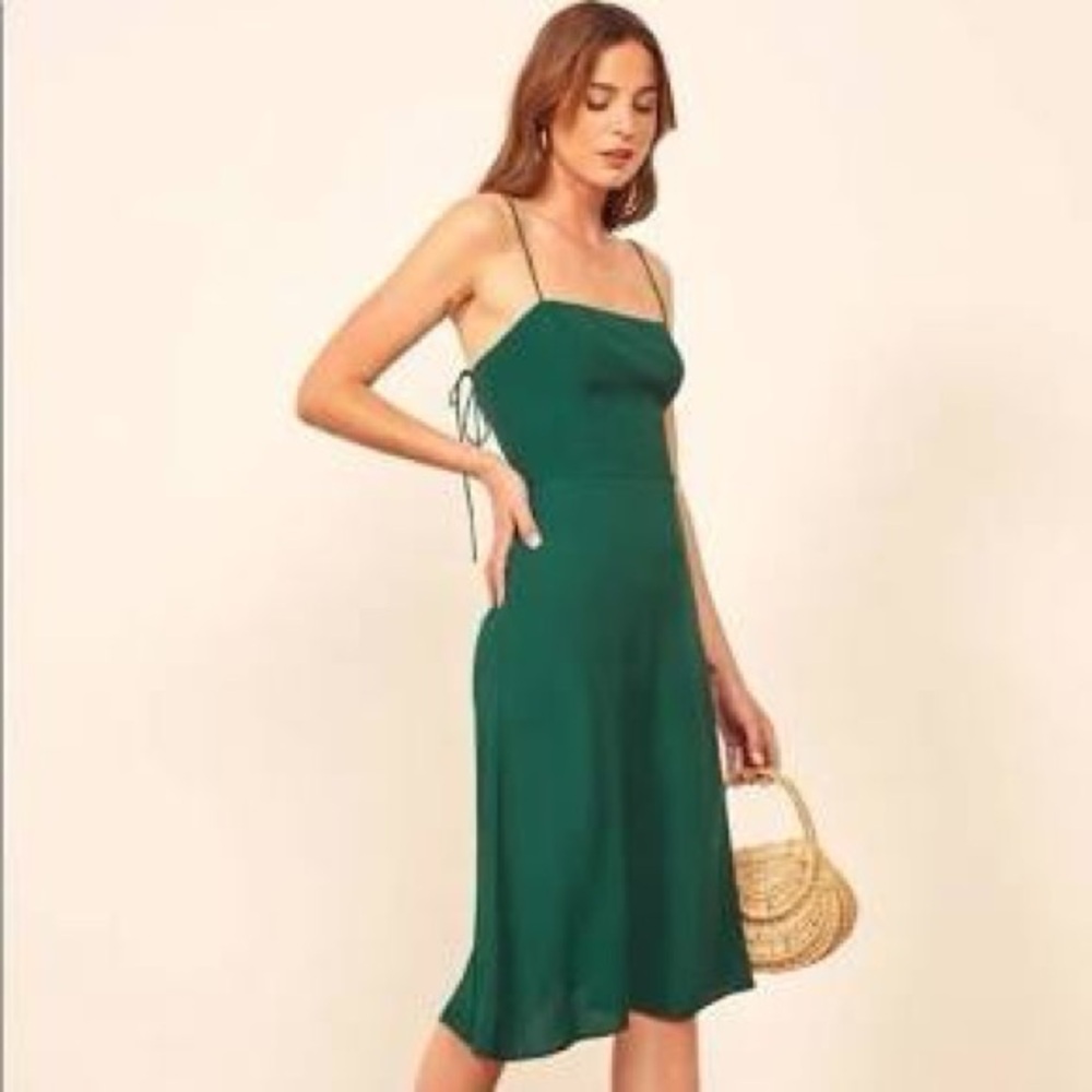 Emerald green reformation peach dress